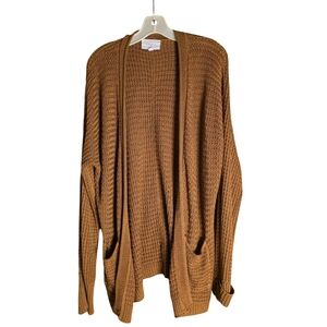 Pinque Open Front Long Cardigan Rust Brown Knit Sweater Pockets Size L